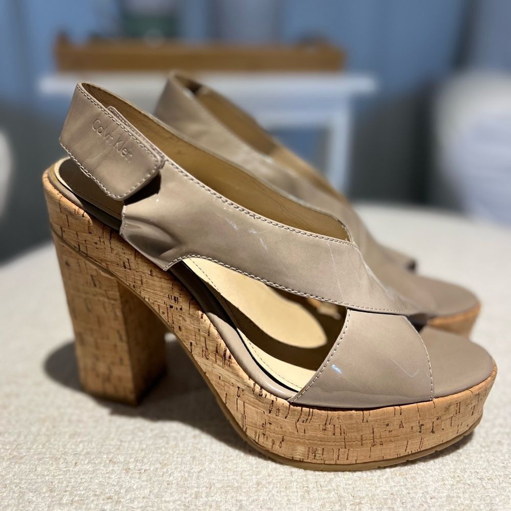 Calvin Klein Tamra Patent Cork Heeled Sandals